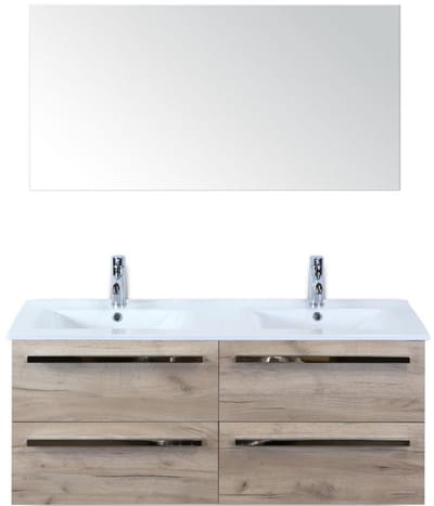 Seville Badmeubelset 120 cm - 4 Laden Craft Oak - Wastafel Enjoy Dubbel met Spiegel