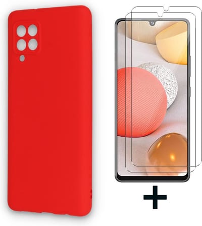 HB Hoesje Geschikt voor Samsung Galaxy A12 - Rood + 2X Glazen Screenprotector - Siliconen Back Cover
