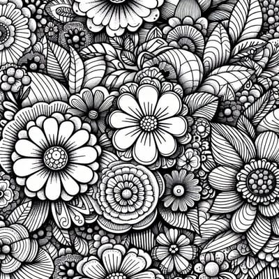 Doodle bloemen schilderij | Bloemencollage: krabbels van creativiteit tot leven gebracht in kunst | Kunst - 40x40 centimeter op Dibond | Foto op Dibond