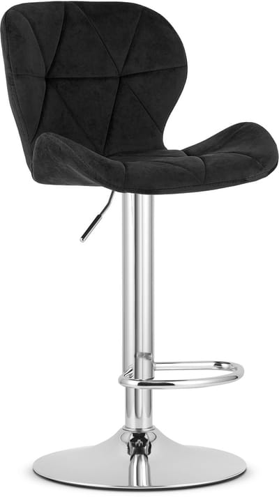 Barkruk WEST – Velvet Zwart, Chromen Basis, Rugleuning, Verstelbare Hoogte, 360° Draaibaar, Comfortabele Voetsteun, Antislip Onderstel, Modern Design, Max. 110 kg