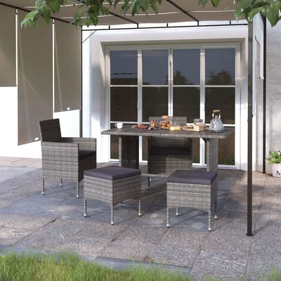 vidaXL - 4-delige - Tuinstoelen- - en - voetenbankenset - poly - rattan - grijs