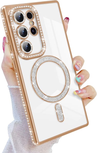 Diamant Glitter Telefoonhoesje Geschikt voor Magsafe met Camera Bescherming voor Samsung Galaxy S23 Ultra - FuturiQ - Goud