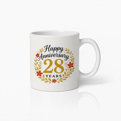 Elegante Gelukkige 28ste Verjaardag Mok 330ml – Bloemmotief Cadeau voor Speciale Mijlpalen – Perfect Geschenk voor Viering