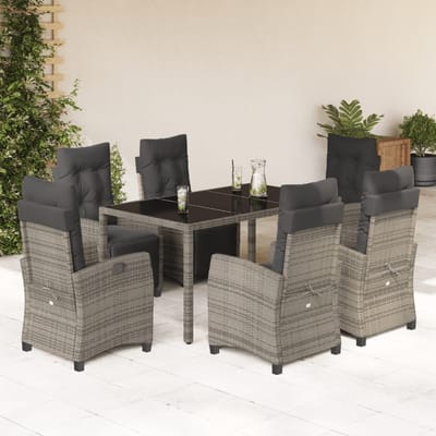 vidaXL - 7-delige - Tuinset - met - kussens - poly - rattan - grijs