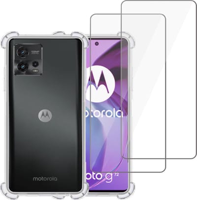Hoesje geschikt voor Motorola Moto G72 + 2x Screenprotector – Tempered Glass - Extreme Shock Case Transparant