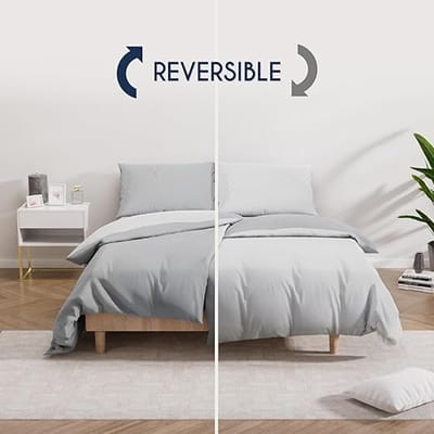 2 dekbedovertrekken 135x200 cm met 2 kussenslopen 80x80 cm - lichtgrijs/wit - 135x200 beddenset van 100% microvezel - 4 stuks