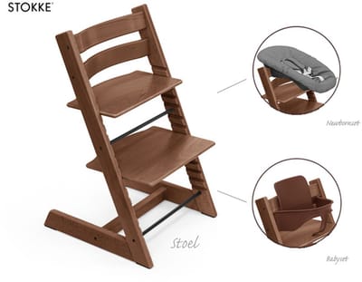 Stokke Tripp Trapp Kinderstoel - Warm Brown | Bundel met babyset en zwarte newbornset