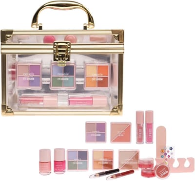 Make-up koffer speelgoed - Kinder make-up set - Creatief spelen - Goudkleurig frame - 21x14x15 cm - Meerkleurig