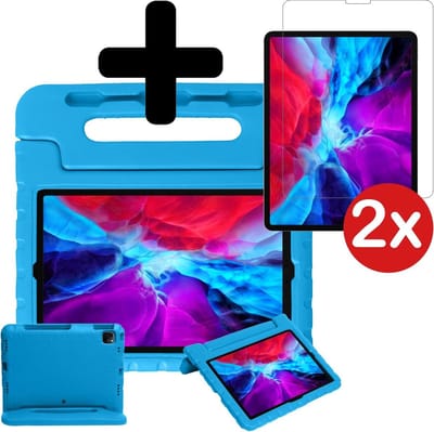 Hoesje - Geschikt voor Apple iPad Pro (2020) - 11 inch - Met 2x Screenprotector - Kinderhoes - Shockproof Bumper - Kidsproof Case - Tablethoes - Kinder Hoes Cover - Blauw