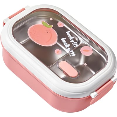 Boîte à lunch Bento Portable Sûre Anti-fuite Compartimentée Acier Inoxydable Thermique pour Étudiants École Bureau Pinkish