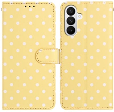 Hoesje Geschikt voor Samsung Galaxy S26 | Polka Dot Wallet Book Case | Portemonnee Hoesje | 3 Pasjes | Magneetsluiting | Stand Functie | Geel