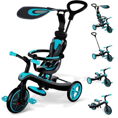 4-in-1 Schaalbare Dreirijder en Loopfiets voor Peuters - Geschikt van 10 maanden tot 5 jaar - Eendblauw