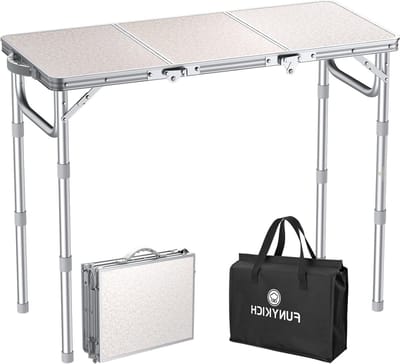 Vouwbare Campingtafel met 3 Verstelbare Hoogtes, Draagbaar Aluminium, Multifunctionele Picknicktafel, 87 x 40 cm, Ideaal voor Kamperen en Buitenactiviteiten