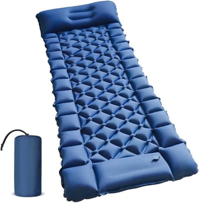 Kampeer Mat - Slaapmat Luchtbed - Outdoor Slapen - Voetpomp Inclusief - Compact Opvouwbaar - Blauw