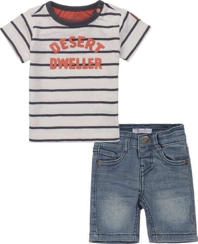 Dirkje -Noppies - kledingset - 2delig- Jeans short blauw - shirt Togoville gestreept - Maat 80