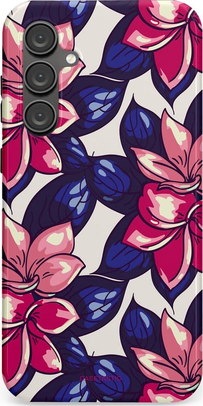 Casetastic hoesje geschikt voor Samsung Galaxy S23 FE - Dubbellaagse bescherming - Tropen paradijs - Fashion Case - Donkerblauw Roze Koraal Lila