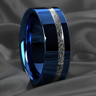 Mode 8mm Blauwe Roestvrijstalen Ring Voor Mannen Vintage Koperkleurige Meteorieten Ingelegd Belofte Ring Mannen Trouwring Sieraden Cadeaus 6