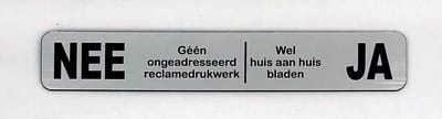 NEE JA Sticker Brievenbus - Brievenbus Sticker - Geen Reclame Sticker - Rvs Kleur - Zelfklevend - 150 mm x 25 mm x 1,6 mm - YFE-Design