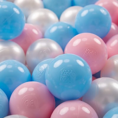 KiddyMoon Ballenbak ballen voor Kinderen Ø7 cm met 50 Stuks - Kinderballen baby - Speelballen voor Ballenbad - BPA-vrij - Ballenbak ballen - Kleurrijke ballen - Baby Speelgoed - Babyblauw Poederroze Parel