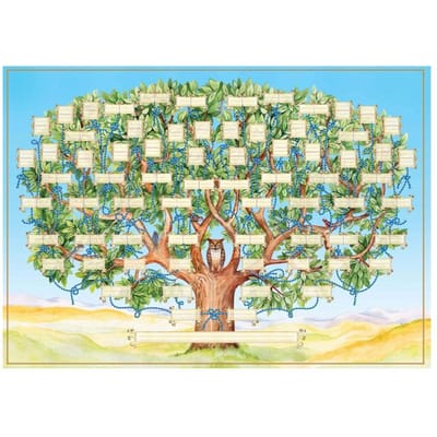 Stamboomdiagram Stamboomdiagram 6 generaties invulbare stamboom DIY Canvas Genealogie blue