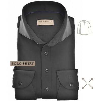 John Miller Polo Slim Hyperstretch Long Sleeve Zwart / male