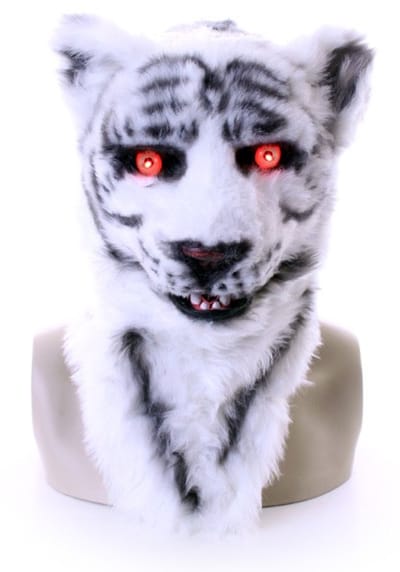 KIMU® Masker Witte Tijger - Met Lichtgevende Ogen en Bewegende Mond - Panter Zwart Wit Tijgerprint Halloween Horror Eng Volkop Carnaval Festival