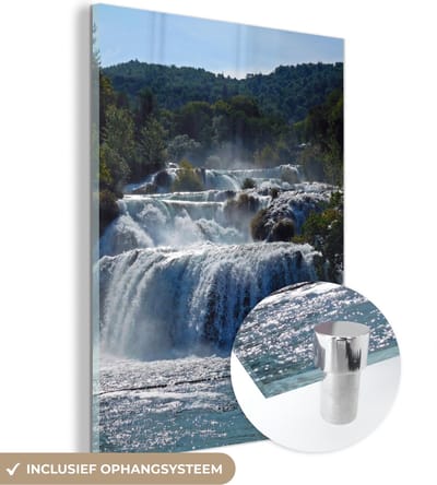 ® Glasschilderij 120x160 cm - Schilderij acrylglas - Gestapelde watervallen in de rivieren van het Nationaal park Krka in Kroatië - Foto op glas - Muurdecoratie woonkamer - Wanddecoratie slaapkamer - Schilderijen