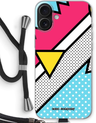 Case Company® - Hoesje met koord geschikt voor iPhone 16 Plus hoesje met Koord - Pop Art #3 - Telefoonhoesje met Zwart Koord - Bescherming aan alle Kanten en Over de Schermrand