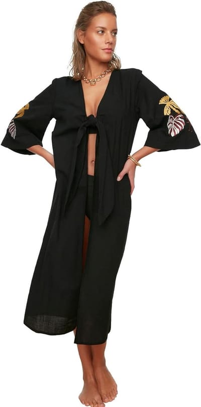 Kimono Kaftan Dames - Lange Zomerjurk - Strand Kleding - Gedetailleerde Borduring - Maat S - Multicolor