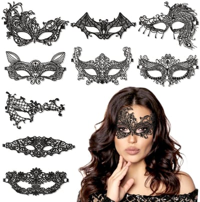 Dailygoods- Halloween-masker 9 stuks - sexy feestmaskers - kostuummaskers - zwart kanten masker - voor carnaval - ademend en lichtgewicht - Feestmasker