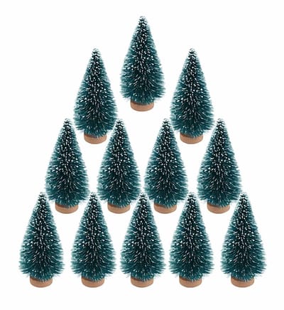 FSW-Products – 10x Mini Kerstboompjes – Miniatuur Kerstbomen met Sneeuw – Kerstdecoratie & Kerstversiering Binnen
