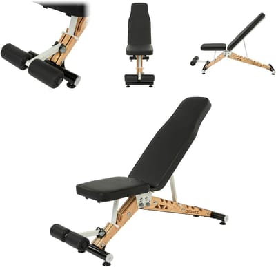 Verstelbare Trainingsbank - Fitnessbank Krachttraining - Thuis Trainen - Stalen Houten Constructie - 125D x 45B x 115H cm - Bruin