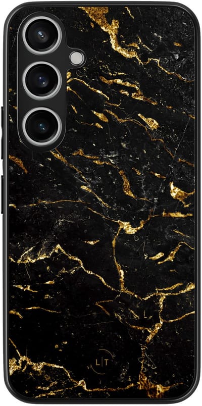 Leuke Telefoonhoesjes - Hoesje geschikt voor Samsung Galaxy A55 - Marmer zwart goud - Backcover zwart - Marmer - Zwart, Goud