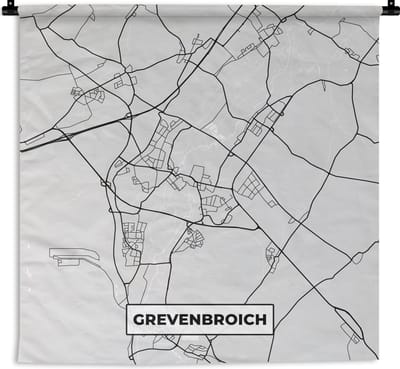 Wandkleed - Wanddoek - Plattegrond - Grevenbroich - Stadskaart - Duitsland - Kaart - 180x180 cm - Wandtapijt