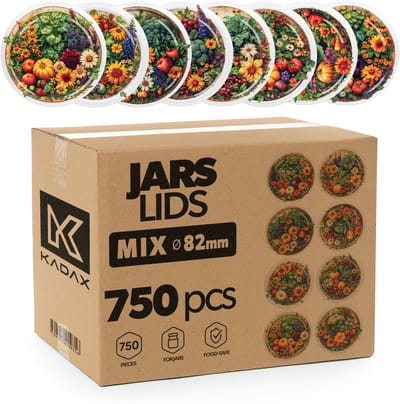 KADAX schroefdeksels, diameter 82 mm, 750 stuks, set metalen twist-off-deksels, vervangende deksels voor inmaakpotten, jampotten, honingpotten en schroefpotten (groentetuin)