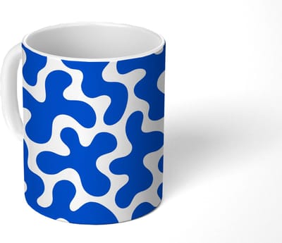 Mok - Koffiemok - Vormen - Abstract - Blauw - Golven - Mokken - 350 ML - Beker - Koffiemokken - Theemok