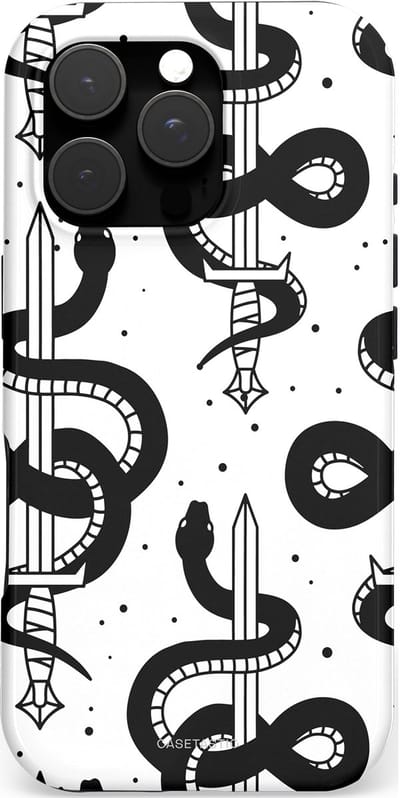Casetastic hoesje geschikt voor Apple iPhone 16 Pro - MagSafe - Dubbellaagse bescherming - Sluipzwaard - Fashion Case - Wit Zilver Zwart