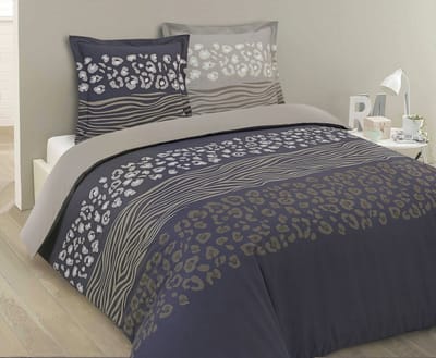 VISION Wild - Tweezijdig omkeerbaar Dekbedovertrekset - 100% katoen: zacht en soepel - Tweepersoons - Dekbedovertrek 200 x 200 cm met 2 bijhorende slopen - Beige / Grijs - Oekotex gecertificeerd