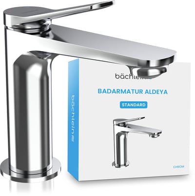 Bächlein Aldeya badkamerkraan in modern design, ééngreepsmengkraan met duurzame keramische cartouche en installatieset, badkamerkraan chroom