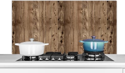Spatscherm keuken 120x60 cm - Kookplaat achterwand Eikenhout - Patronen - Planken - Muurbeschermer - Spatwand fornuis - Hoogwaardig aluminium