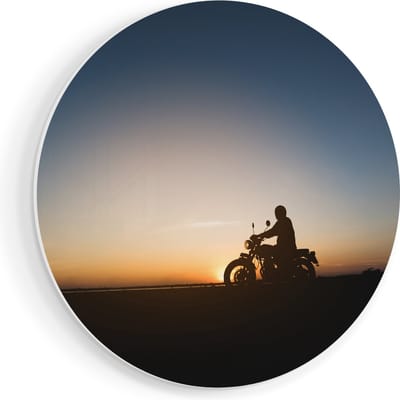 Artaza Forex Muurcirkel Silhouet Van Een Motor Bij Zonsondergang - 80x80 cm - Groot - Wandcirkel - Rond Schilderij - Wanddecoratie Cirkel