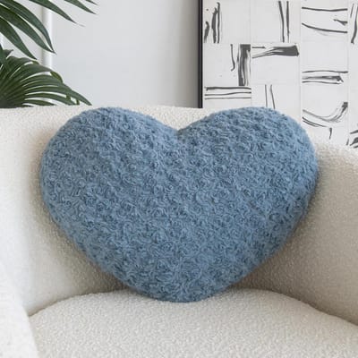Zacht hartkussen grijsblauw 19,6 inch - decoratief sierkussen in hartvorm voor bed, bank, stoel