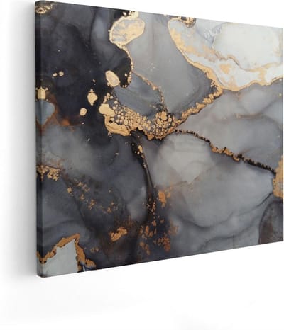 Artaza Canvas Schilderij Abstract Marmer - 50x40 cm - Muurdecoratie Goud - Wanddecoratie Industrieel - Kamer Accessoires Zwart