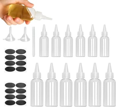 Set van 12 Plastic Squeeze Flessen met Nozzles, 60ml/100ml - Perfect voor Sauzen, Haaroliën en Kruidenspecerij Dispensers met 2 Trechters