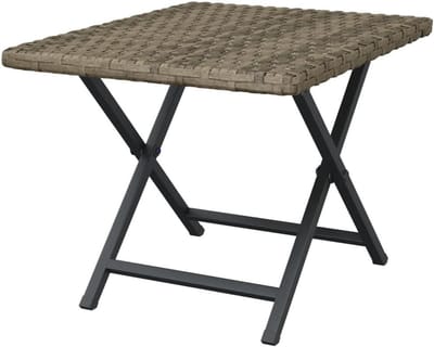 Klaptafel, grijs, 45 x 35 x 32 cm, van PE-rotan met stevig stalen frame, gepoedercoat, inklapbaar voor tuin, balkon of terras, inclusief montagehandleiding