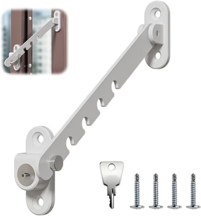 Veilige Raambeveiliging voor Katten zonder Boren, 16 cm, Raamstopper voor Katten, RVS Beugel, Draaibaar Raam, Bescherming tegen Valgevaar, Wit