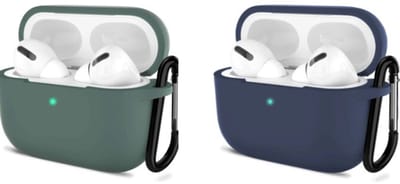 ShieldCase bundel van 2 Airpods beschermhoesjes - Geschikt voor Airpods Pro / 2 Pro - Groen en Donkerblauw - Optimale bescherming - Stijlvolle accessoires - Airpods hoesjes set - Beschermhoesjes voor Airpods - Schokbestendig - Siliconen hoesje