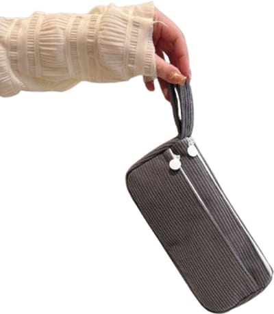 Etui - Etui Corduroy - Leuke Etui Mooi - Etui met Praktische Ritssluiting - Cosmetische Tas - Geschikt voor Schoolgaande Tieners Jongens Meisjes - grijs