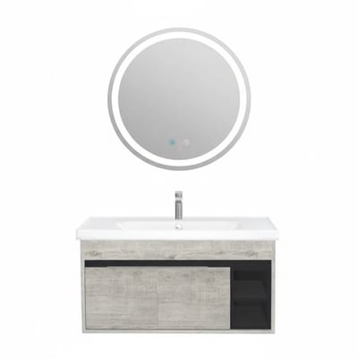 Koblenz Badkamermeubel Set 100 cm Lissabon – Met Ronde LED Spiegel, Softclose Semi-Handgreep, 2 Deuren, Keramische Wastafel