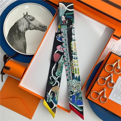 100% Zijde Hoge Kwaliteit Luxe Merk Sjaal Dames Hoofdband Haarband Foulard Strik Lint Neckerchief Dunne Sjaals Accessoires 5x85cm black